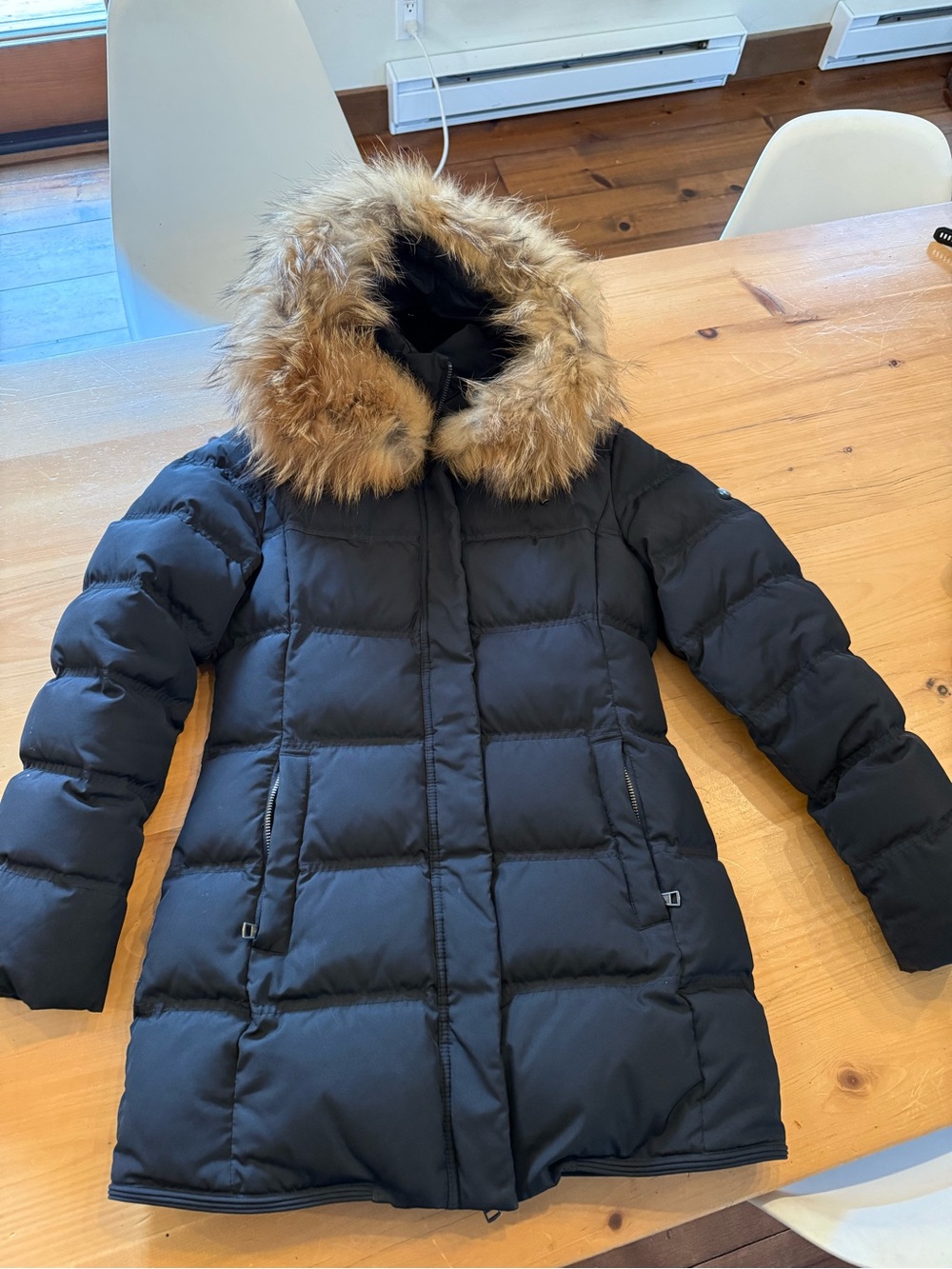 Women's Black Quilted Puffer Coat with Faux Fur Hood